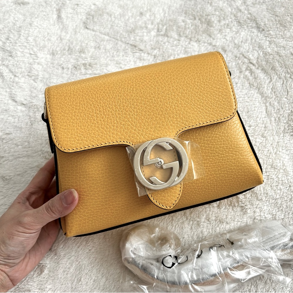 NWT Authentic Gucci Dollar Leather GG Interlocking Flap Crossbody Shoulder Bag